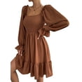 thumbnail image 3 of Qiylii Women’s Mini A-Line Dress, Long Sleeve Square Neck High Waist Smocked Dress, 3 of 5