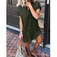 thumbnail image 5 of DOPI Women Denim Shirt Dresses Short Sleeve Distressed Jean Dress Button Down Casual Tunic Top, 5 of 6