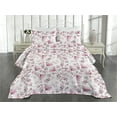 thumbnail image 2 of Ambesonne Floral Quilted Coverlet 3 Pcs, Modern Romantic Wild Ginkgo, Queen Size, Pink Dried Rose and White, 2 of 4