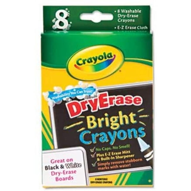 Crayones Borrables Crayola para Pizarra Blanca con Paño Eliminador E-Z 8/Estuche (CYO985202)
