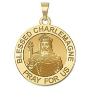 PicturesOnGold.com Blessed Charlemagne Religious Medal -  - 1 inch Size of a Quarter -Solid 14K Yellow Gold