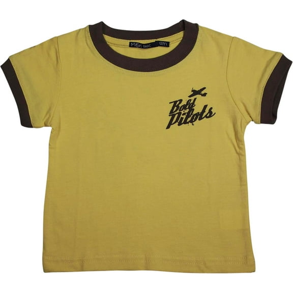 Mish Mish Baby Boys Infant Toddler Cotton Short Sleeve T - Shirt Top Tee 29887-12Months (yellow brown pilots)