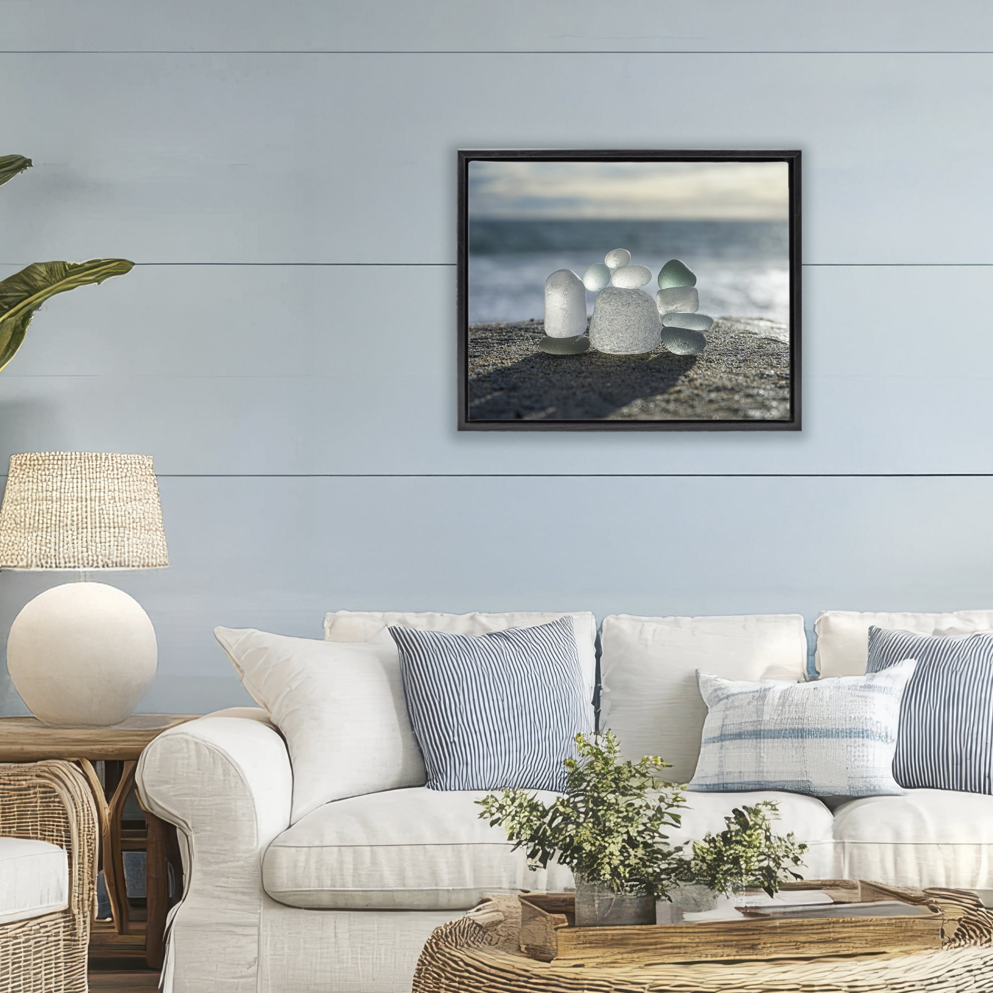 Stupell Industries Balancing Sea Glass Pebbles Black Framed Floater Canvas Wall Art, design by LMarie Allen