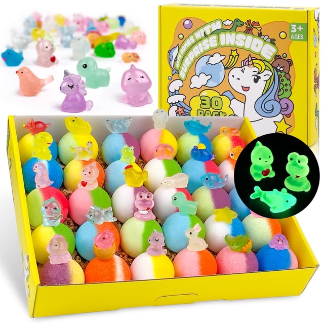 Bombas de baño Yekery para niños con juguete, 30 unidades naturales y orgánicas con brillo