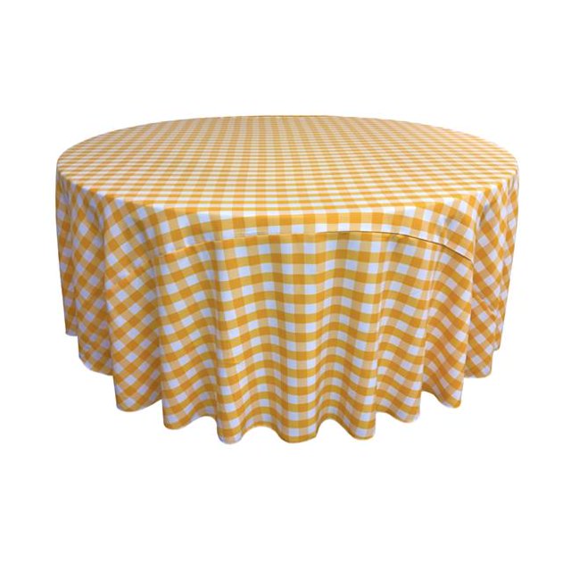 TCcheck120R-DrkYellowK47 Polyester Gingham Checkered Tablecloth, White & Dark yellow - 120 in. Round