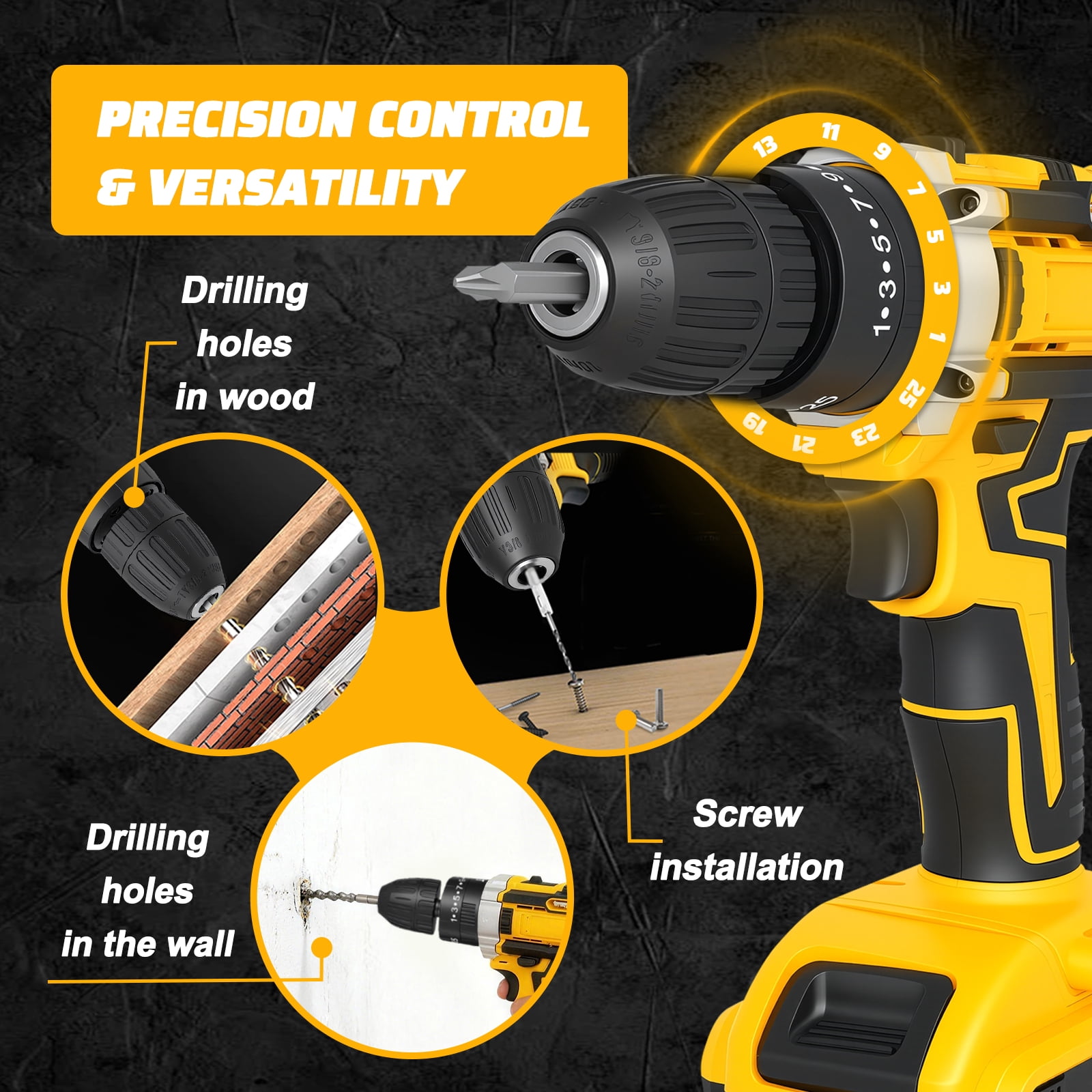 Globalsource 21V Brushless Cordless Hammer Drill & Impact Driver Combo Kit, 2-Speed Power Drill with 2x1.5Ah Batteries & 1H Fast Charger, 25+1 Torque, 2600rpm