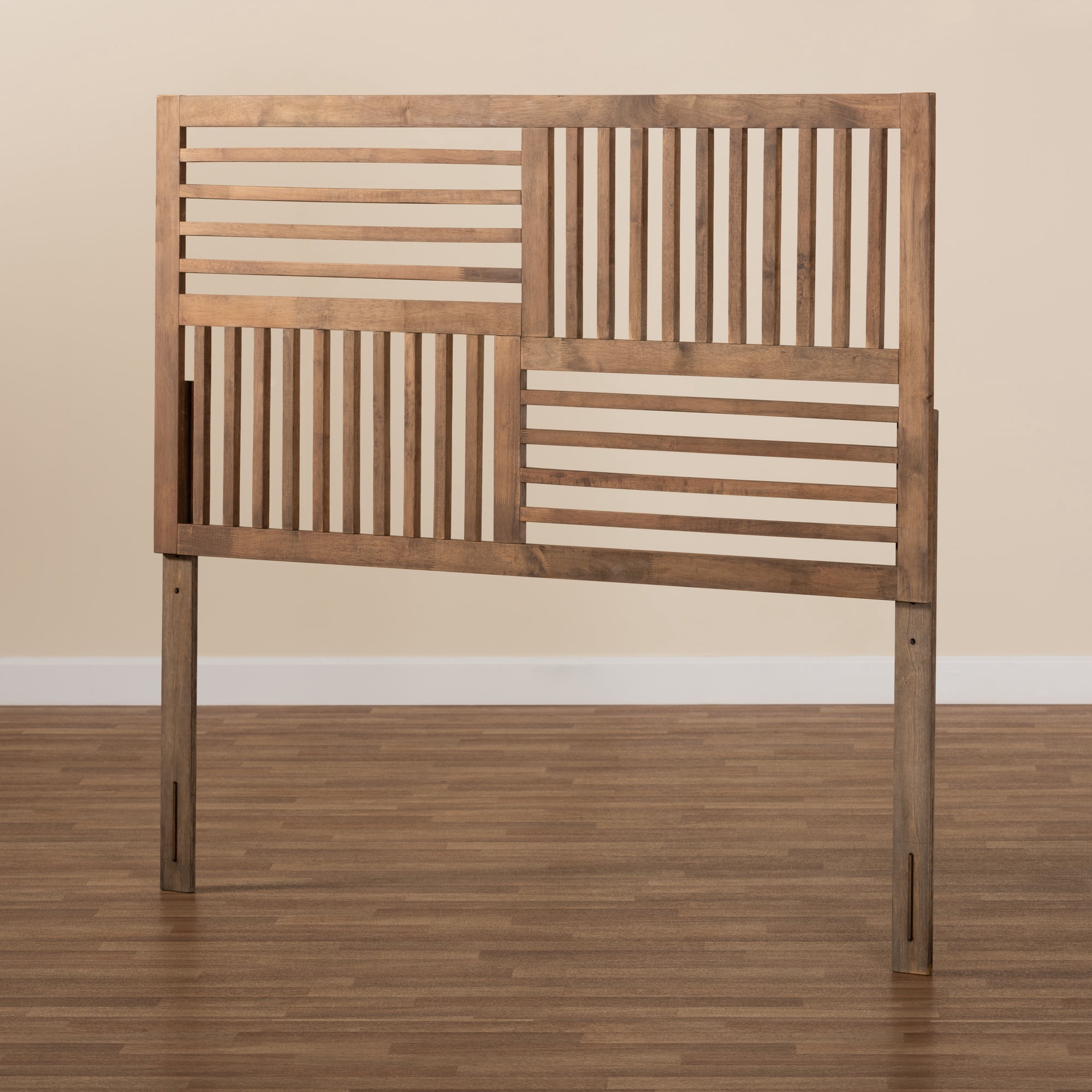 Baxton Studio Adler Transitional Slat Back Support Rubberwood Headboard, King, Ash Walnut