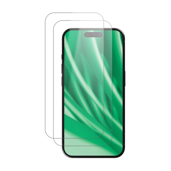 onn 2‑Pack Tempered Glass Screen Protectors for iPhone® 16 Plus / 15 Plus / 14 Pro Max, Standard Drop & Scratch Protection, Includes Easy Application Frame