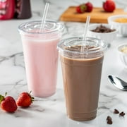 GUSTO 24 oz Clear Plastic Cups with Flat Lids, Disposable Drinking Cups for Iced Coffee, Milkshakes, Smoothies, 100 Count