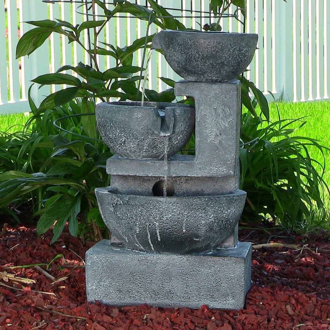 Sunnydaze Old World Cascading Bowls Solar Power Water Fountain, 21 inch