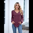 thumbnail image 4 of Camisetas de Larga para Mujer, Cuello en V, Suaves, Básicas, Holgadas, Informales, A Vino Tinto XL, 4 of 9
