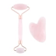 thumbnail image 1 of Rodillo de jade de cristal natural, tabla de raspado Gua Sha para la belleza del rostro y el cuello. Oro rosa, 1 of 8