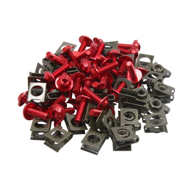 Unique Bargains 40pcs Metal M6 U-Type Rivets Motorcycle Fasteners Clips w Red Bolts Screws