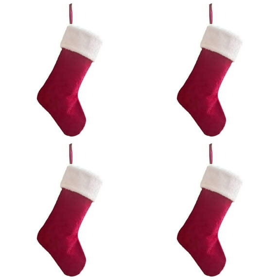 Christmas Stockings Verdsylv 4 Pcs Red Suede Christmas Stockings, 36 Inch Large Size with White Plush Cuff for Fireplace Mantel Holiday Decorations, Plush Cuff Set, Red