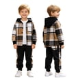 thumbnail image 3 of ClothesFuns Boys Outfits 2Pcs Boys Clothes Outfits Plaid Long Sleeve Hooded Button Shirt and Jogger Pants for Kids Spring Summer Pants Set, 3 of 8