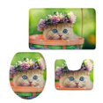 thumbnail image 1 of Juego de alfombras de baño ABPHQTO Precioso gato con corona de flores 3 piezas Cont-CHAPPLE-20170, 1 of 2