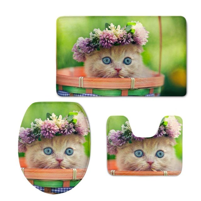Juego de alfombras de baño ABPHQTO Precioso gato con corona de flores 3 piezas Cont-CHAPPLE-20170