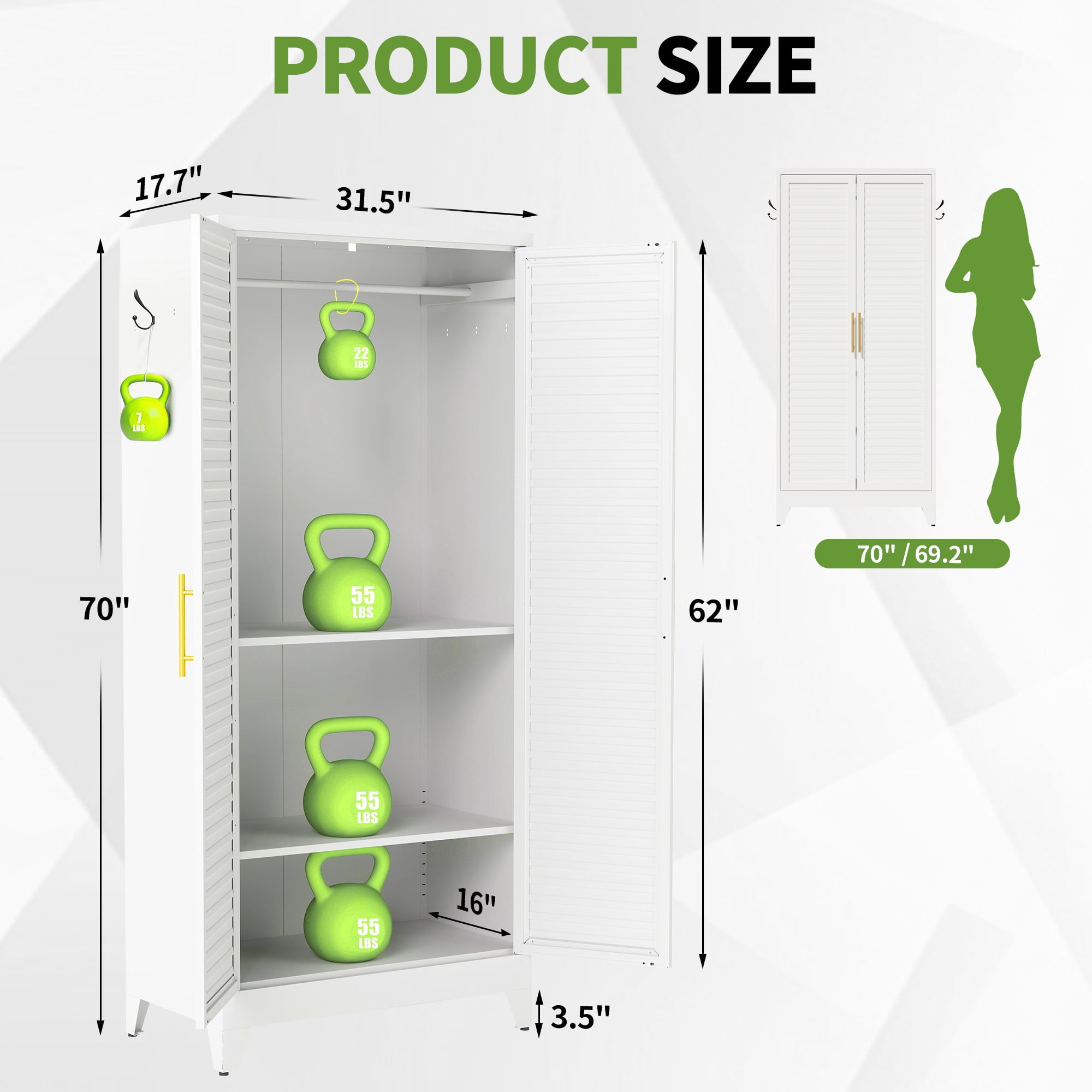 Miniyam 71″ Tall White Metal Wardrobe – 2 Doors with Hanging Rod & Shelf, Cold Rolled Steel, Easy Assembly – Ideal for Kids' Rooms, Bedrooms & Home Use