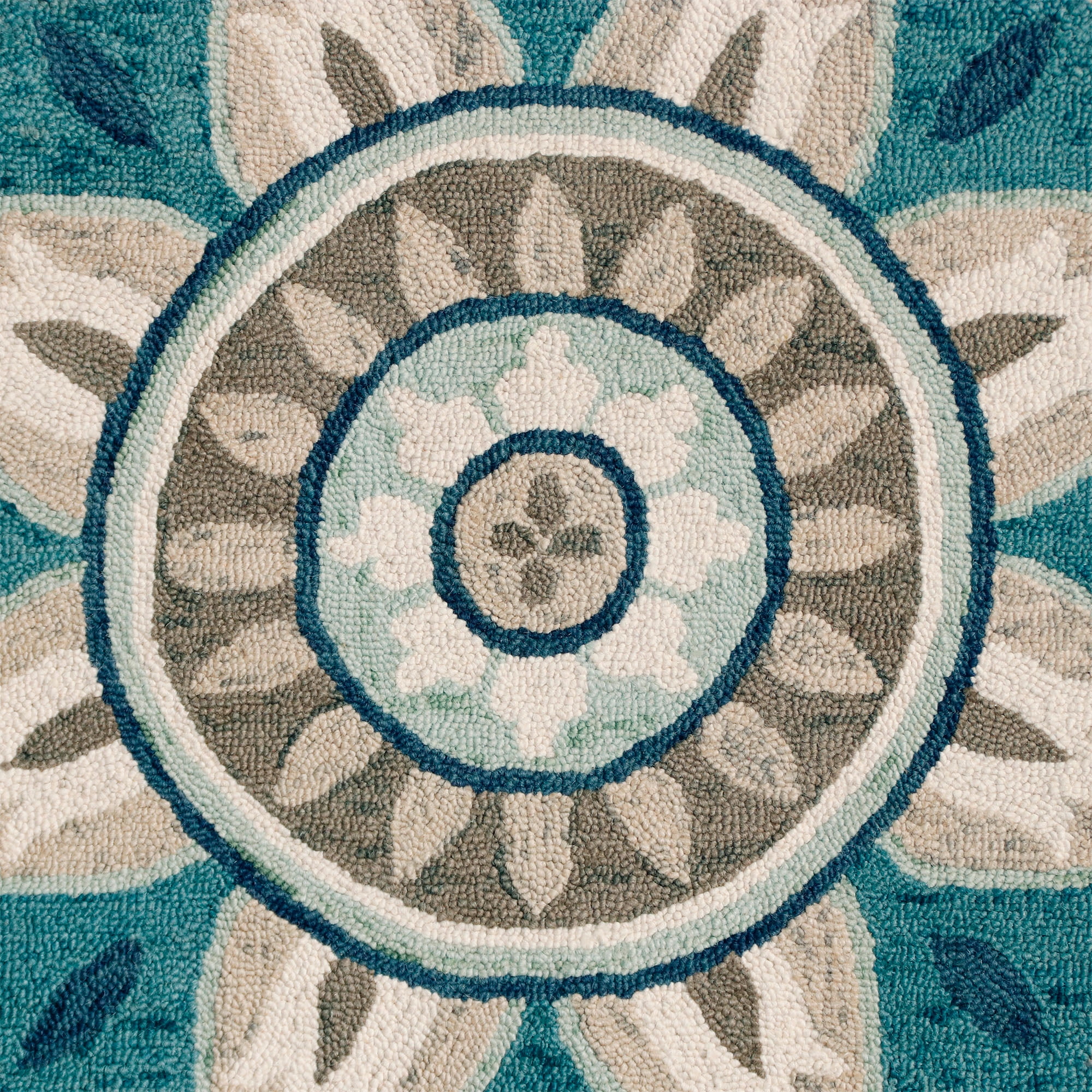 Ox Bay Evie 4' Round Aqua Blue/Gray Floral Medallion Indoor Area Rug