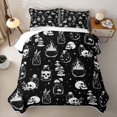 thumbnail image 2 of Homewish Halloween Gothic Skull Twin Quilt Set, Magical Mushroom Twin Coverlet Set, Black White, 2 Pieces 1 Bedspread and 1 Pillowcase, 2 of 7
