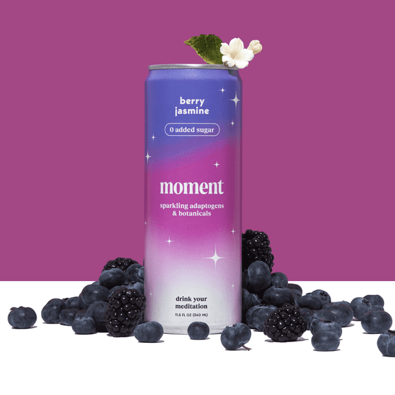 Moment Adaptogen Drink Berry jasmine Soda, 11.5 Oz, 12 Pack Cans