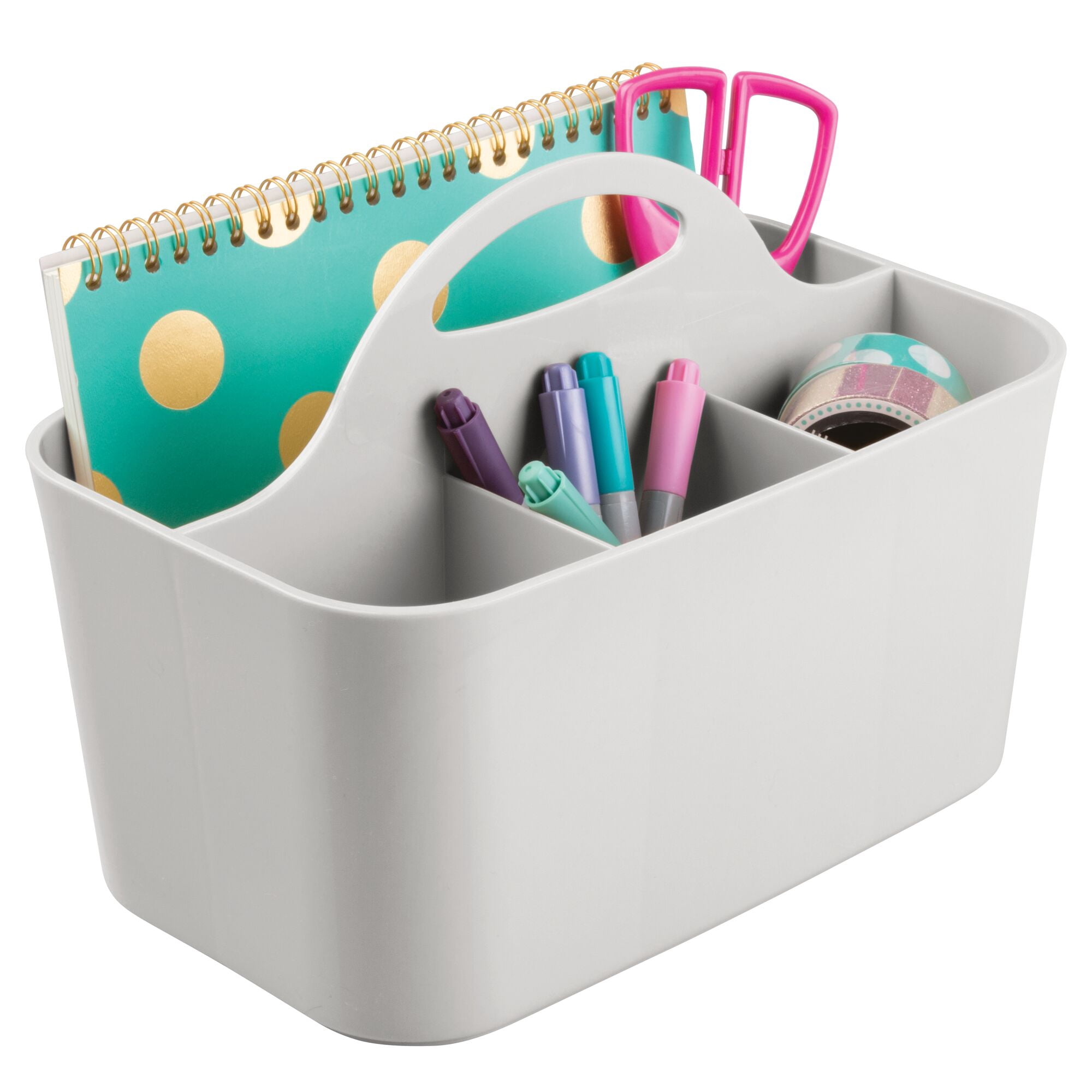 mDesign Small Plastic Caddy Tote for Desktop Office Supplies, 2 Pack, Light Gray