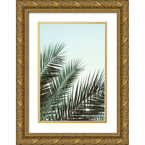 Artographie Studio 17x24 Gold Ornate Wood Framed with Double Matting Museum Art Print Titled - Palm leaves-sky 1
