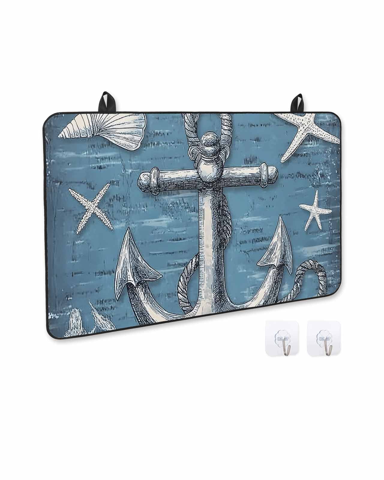 nqOlkjepod Large Induction Cooktop Protector Mat 36"x21", Blue Nautical Anchor Stove Top Covers for Electric Stove, Summer Coastal Ocean Starfish Shell Stove Burner Cover Mats, Glass Top Stove Cover