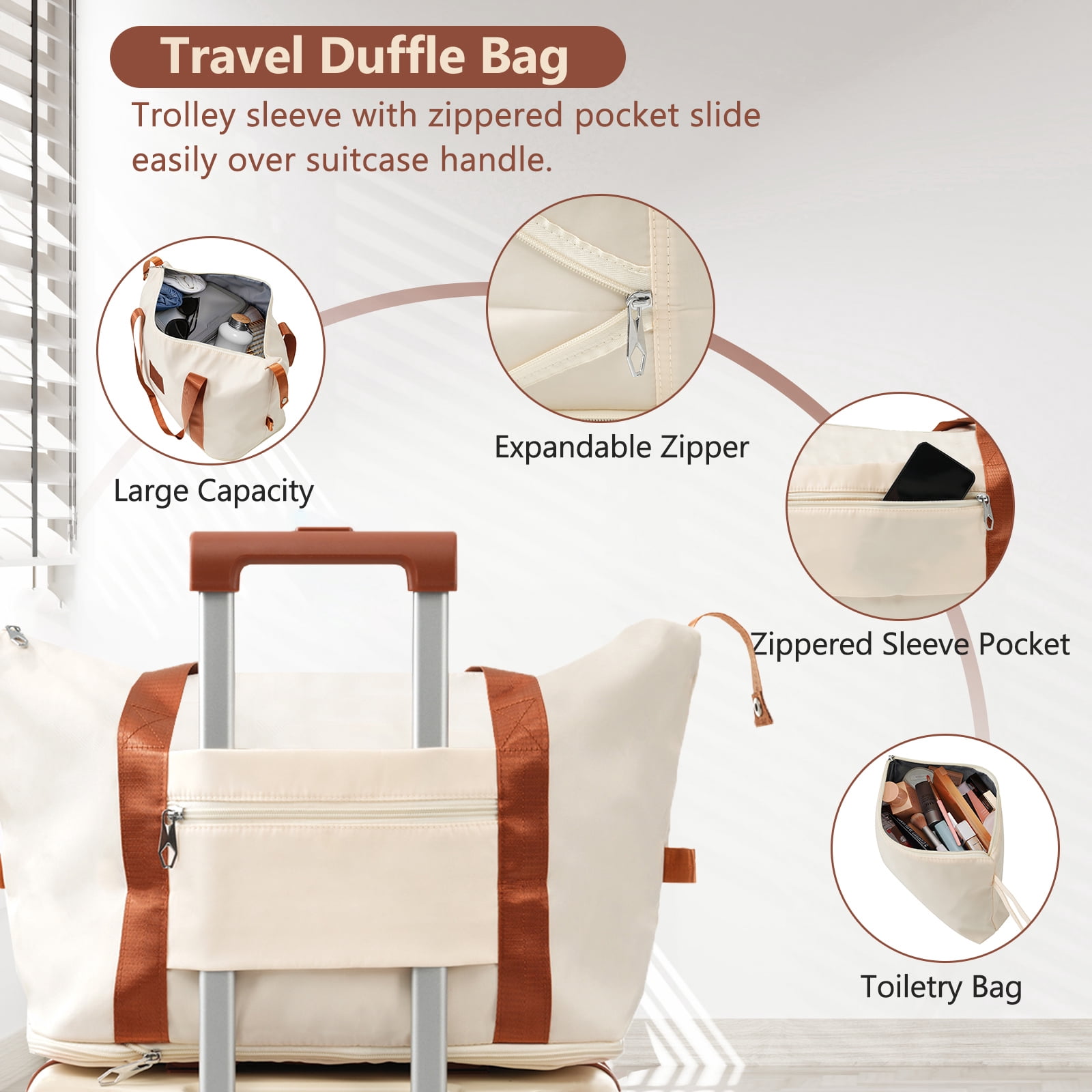Euroco 20 Inch Carry On Luggage Set 3 Piece,ABS Hardshell Lightweight Suitcase with Spinner Wheels & TSA Lock,Airline Approved Suitcase set for Weedend Getaways,Business Travel,White Brown