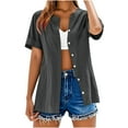 thumbnail image 3 of Women's Casual Short Sleeve Button Down Cardigan Shirts Blouses for Women Solid Color Lightweight Business Casual Work Office Vacation Outfits Fashion Essential Gift for Women, 3 of 9