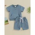 thumbnail image 2 of Qtinghua Infant Toddler Baby Girl Boy Summer Clothes Short Sleeve Embroidery T-shirt Tops with Shorts Outfits Blue 18-24 Months, 2 of 9