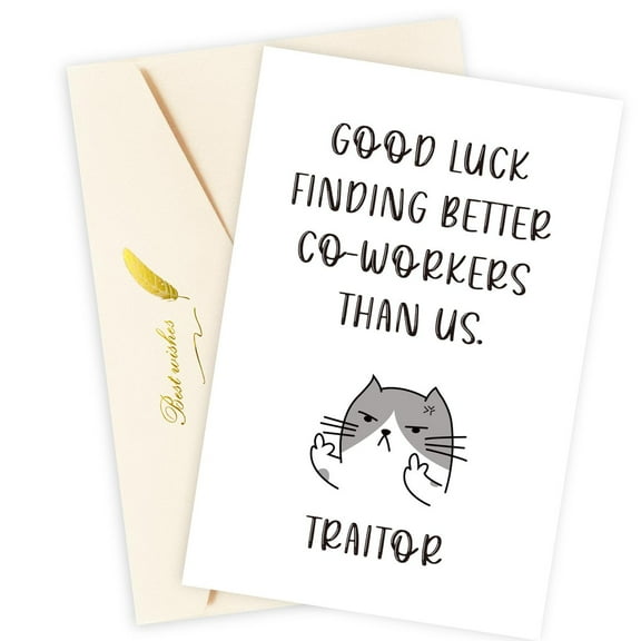 Funny Farewell Card for Coworkers – "Good Luck Finding Better Co-Workers Than Us" – Cat Illustration – Blank Inside – Perfect Gift for Leaving Parties