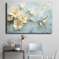 thumbnail image 4 of Mudket Framed Canvas Wall Art Ready to Hang, White Magnolia Gold Branch Blue Print, Botanical Wall Decor Canvas Artwork for Entryway Bedroom Living Room, Cream Floral Pictures - 12"L x 8"W, 4 of 10