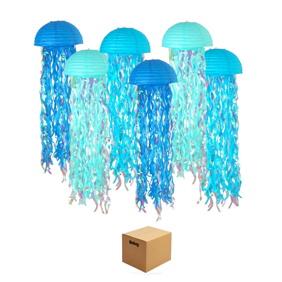 6pcs Fiesta En El Océano Con Farolillos De Papel De Medusas Belug Azul