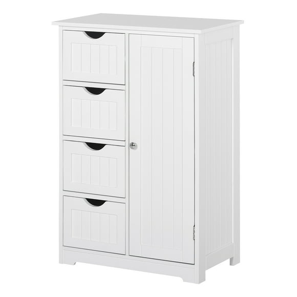kleankin Bathroom Storage Cabinet with 4 Drawers and Adjustable Shelf White