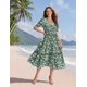 thumbnail image 2 of Vestido midi YESNO de verano con estampado floral con cuello en V y manga abullonada para mujer, 2 of 5