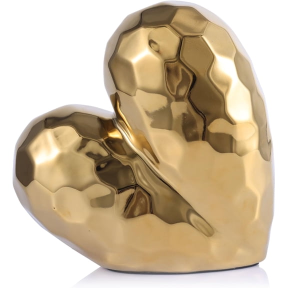 CATPAN Home Decor Heart Decor Sculpture - Gold Decor Contemporary Ceramic Heart Decorative Table Accent for Home, Office, Event Decor - Love Romance Gift Idea