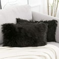 thumbnail image 3 of Juego de 2 fundas de almohada mullidas decorativas negras, nueva serie de lujo, fundas de almohada de piel sintética estilo merino, cojines cuadrados difusos de 20x20 pulgadas, 3 of 7