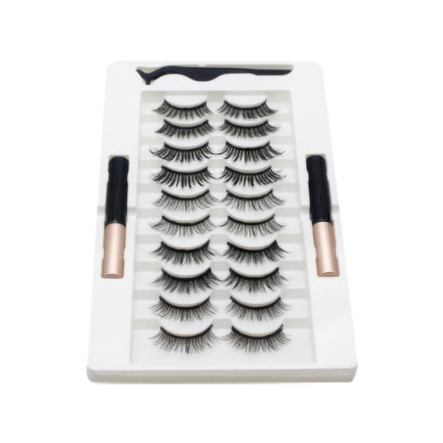 Set de 10 pares de pestañas postizas con 2 delineadores de ojos HUOGUO Curling
