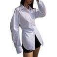 thumbnail image 4 of Txlixc Blusa casual femenina, cintura recortada, cuello de solapa de color sólido, chaqueta de botón de manga larga Txlixc moda, 4 of 8