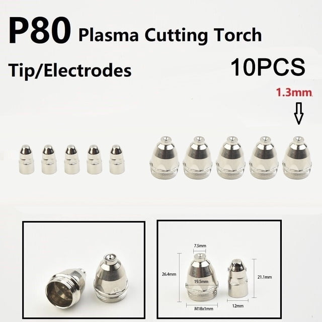 10Pcs P-80 Plasma Cutter Consumable Torch Kit 1.1Mm-1.7Mm Nozzle Tip Electrode