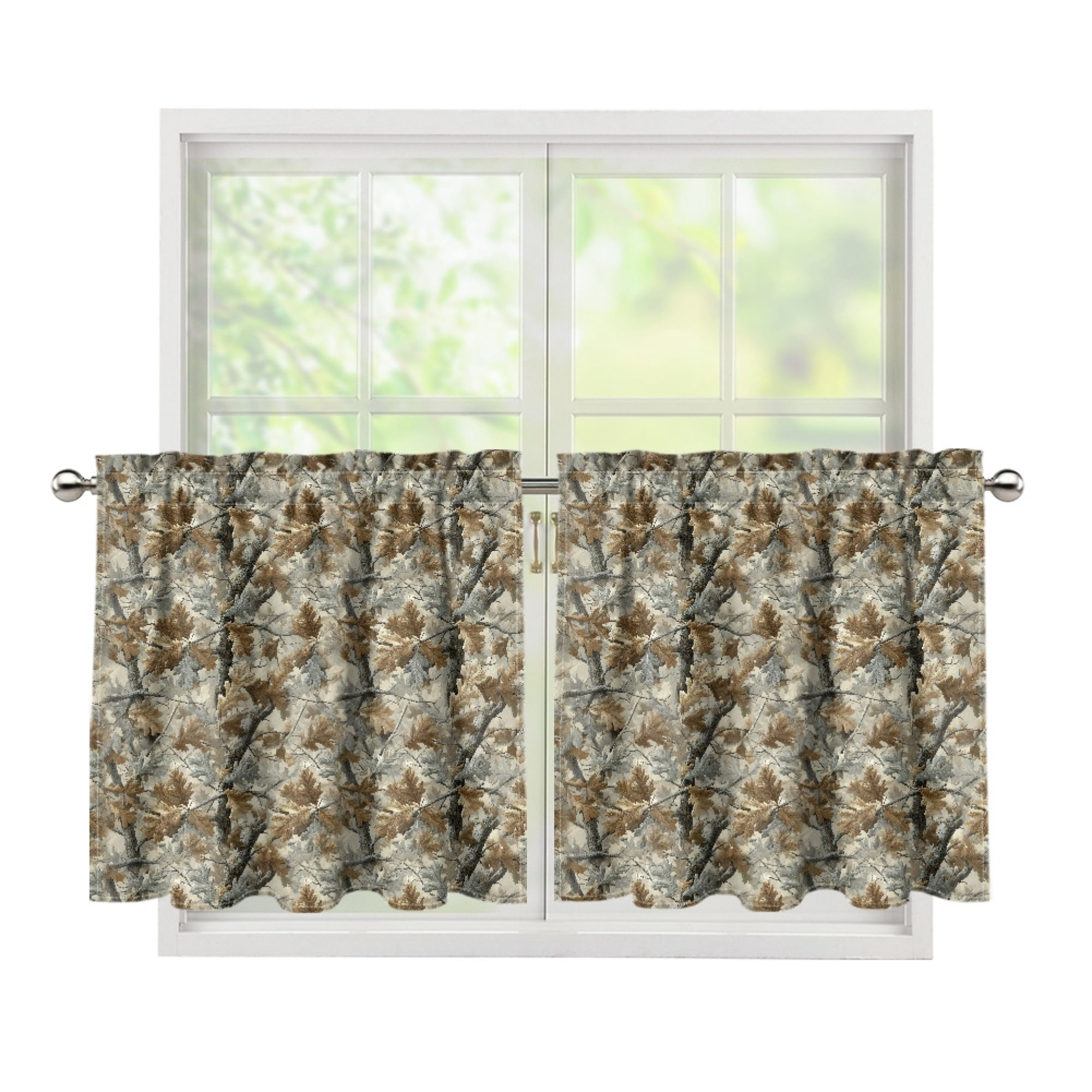 POLERO Oak Tree Camouflage Pattern Blackout Thermal Curtains, Washable Premium Kitchen Curtains 2 Panel Polyester Thermal Blackout Curtains for Nursery Cafe