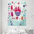 thumbnail image 1 of Ocean Tapestry, Maritime Decor A Sailing Ship Anchor Seahorse and Sea Star Illustration Art, Wall Hanging for Bedroom Living Room Dorm Decor, 60W X 80L Inches, Red and Turquoise, by Ambesonne, 1 of 2