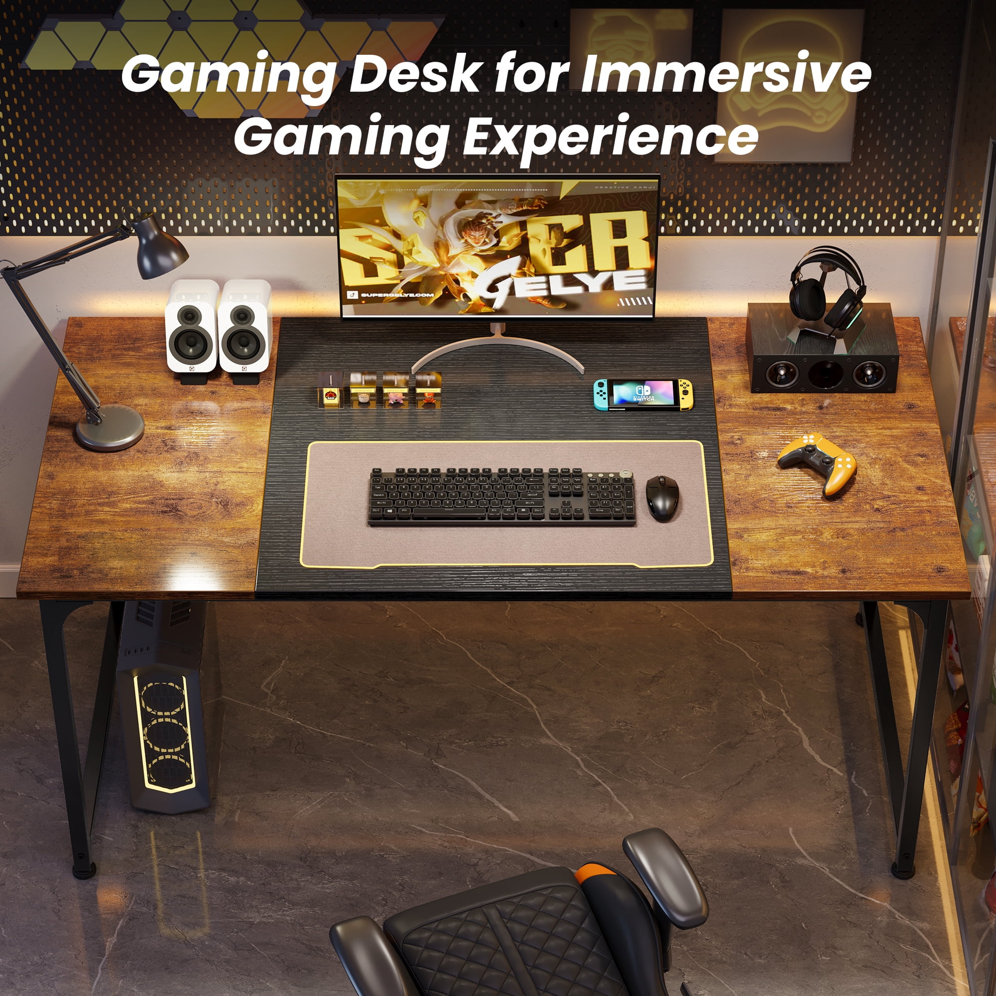 63" Computer Desk, Modern Office, Study & Gaming Desk with Storage, Large Legroom, Sturdy Metal Frame