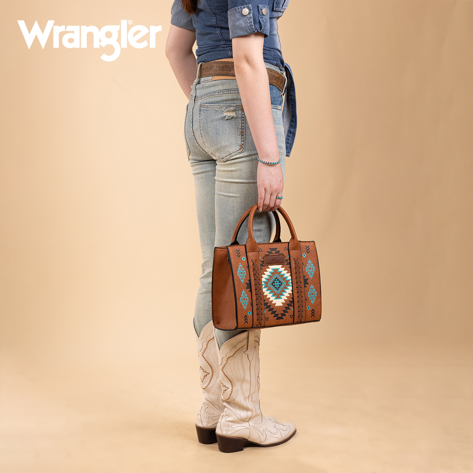 Wrangler Aztec Tote Bag for Women Boho Satchel Purses and Handbags, Brown