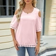thumbnail image 2 of ICHUANYI Womens Spring And Summer Off The Shoulder Crew Neck Lace Patchwork 3/4 Sleeve Loose Tops Cloth New Trending, 2 of 8
