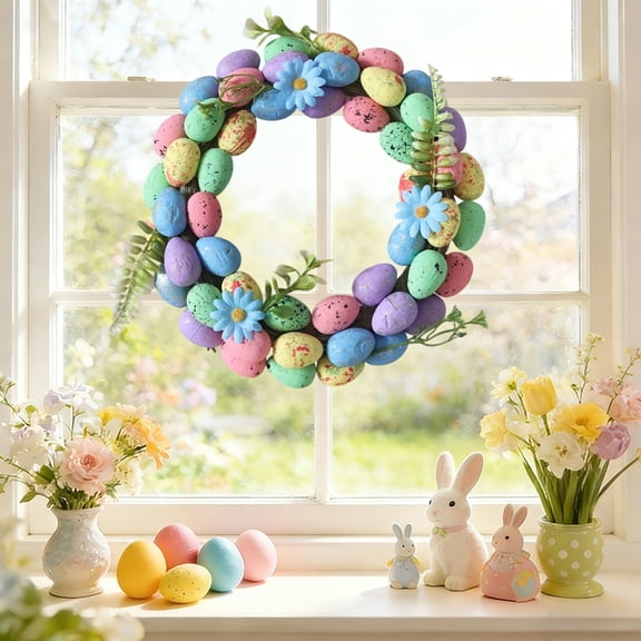 Easter Wreath Egg Shaped Rattan Decoration Party Garland for Holiday Party Home Spring Door Wall Decor Easter Decorations