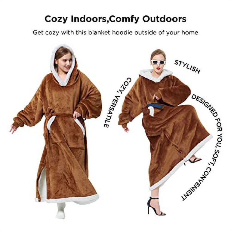 Bedsure Ovesized Side Split and Belt Wearable Blanket Hoodie, Long Sherpa  Fleece Blanket Sweatshirt with Warm Big Hood, Dark Brown, Small -  Walmart.com