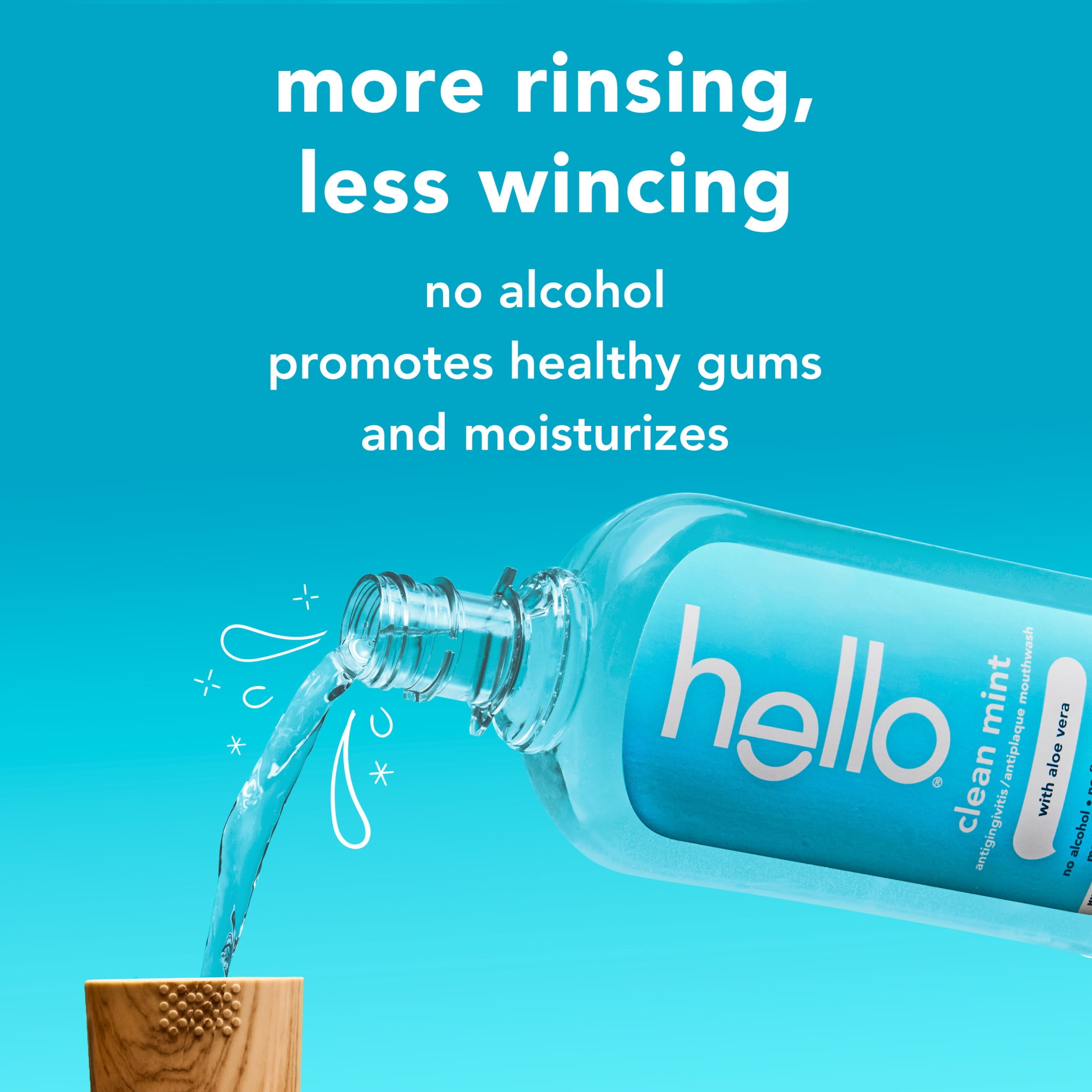 hello Clean Mint Alcohol Free Mouthwash with Aloe Vera, Fluoride Free Gum Mouthwash, 17.6 fl oz