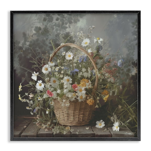 Stupell Industries Farmhouse Florals In A Basket Arrangement Black Framed Giclee Art, 12 x 12, by Lazar Studio